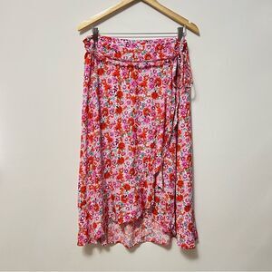 Lucky Brand Womens Wrap Skirt Size Large Pink Orange Floral Maxi Cottagecore